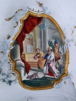 Le pharisien et le publicain, fresque baroque dans la basilique de Ottobeuren.