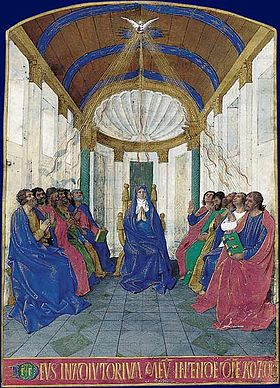 La Pentecôte, Heures d'Étienne Chevalier, enluminées par Jean Fouquet, Musée Condé